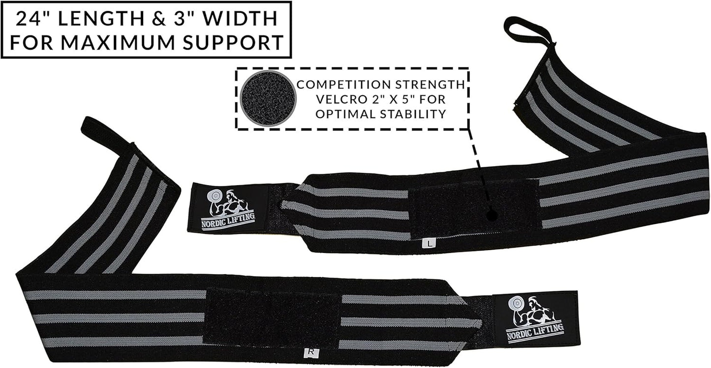 Nordic Lifting Wrist Wraps Super Heavy Duty (1 Pair/2 Wraps) 24" Support for Weight Lifting | Powerlifting | Gym | Cross Training- Weightlifting Thumb Loop - Men & Women
