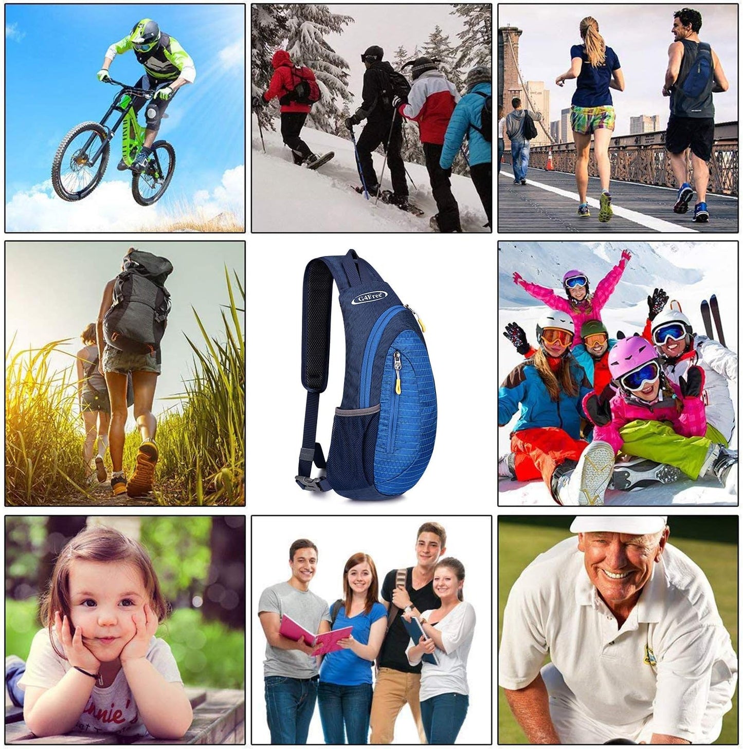 G4Free Sling Bag for Men Women, Small Crossbody Backpack Lightweight Chest Shoulder Bags for Travel, Outdoor and Sports (Black)