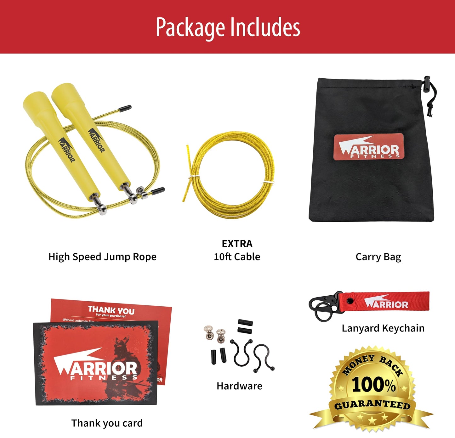 Jump Rope, High Speed, Adjustable, Premium Quality - Best for Boxing, MMA, Fitness Training, WOD & Cardio Workouts - by Warrior Fitness (Yellow)
