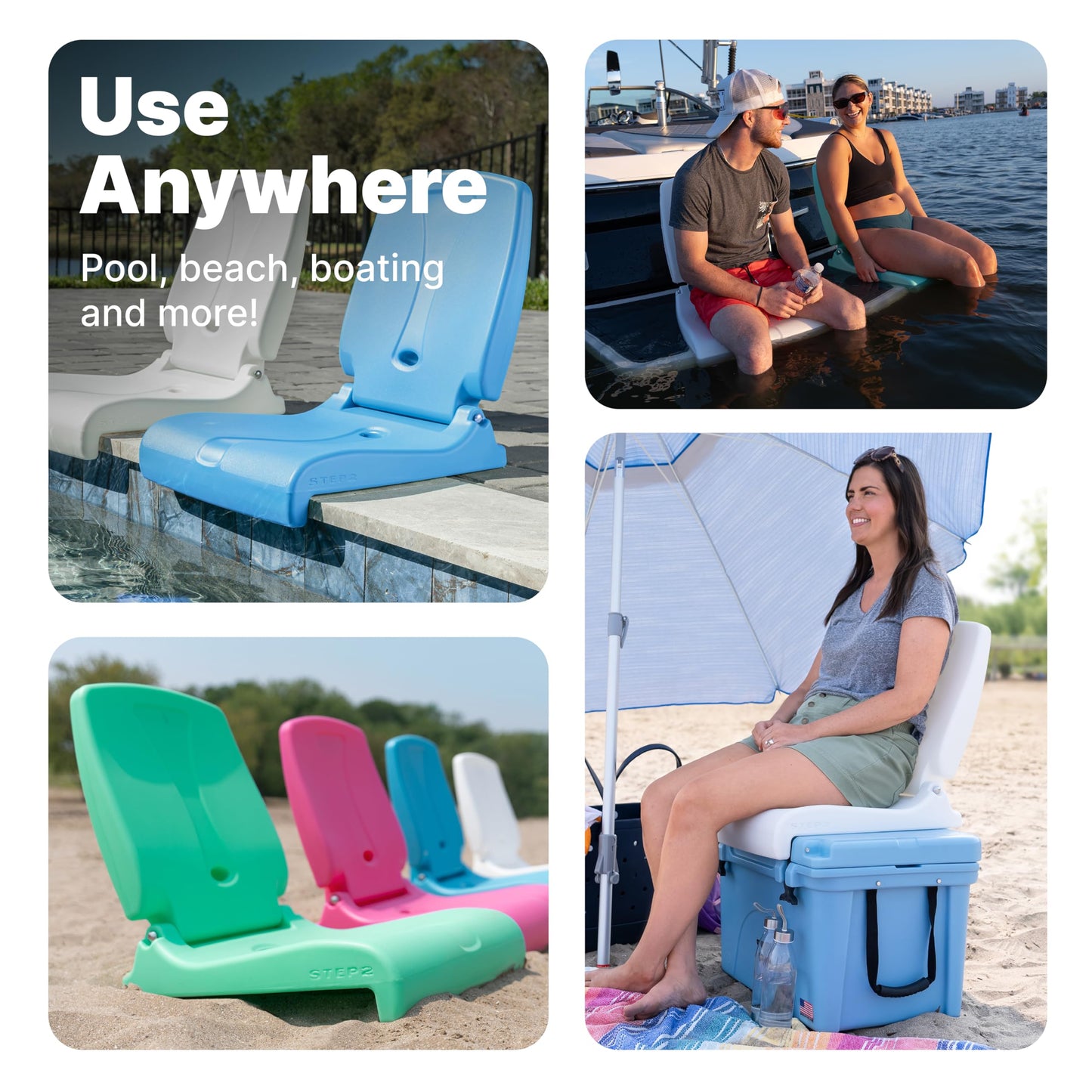 Step2 Foldable Adult Flip Seat, Portable Outdoor Chair for Poolside, Tailgating, Camping, Picnic Chair, Provides Back Support When Sitting on Ground, White
