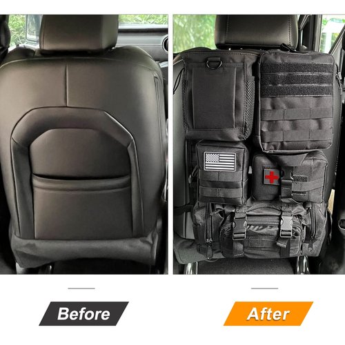 Car Seat Back Organizer Tactical Seat Back Organizer with 5 Molle Pouch, Medical Pouch Admin Pack Drawstring Dump Bag EDC Pack Tactical Fanny Pack Molle Panel Accessories