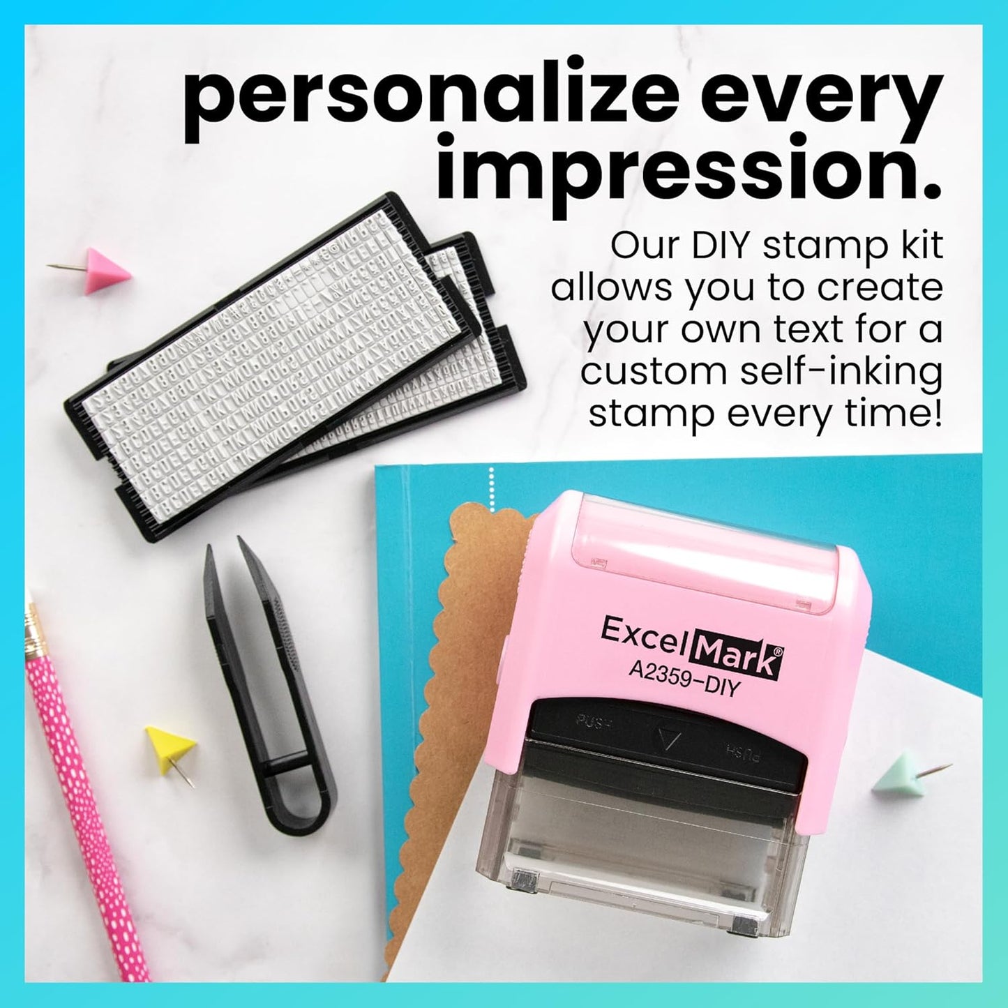 ExcelMark Self-Inking DIY Custom Rubber Stamp Kit - Personalized Stamper for Business or Home - Address Stamp, Message Stamp, and More (Black)