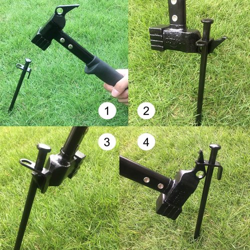 Camping Hammer Heavy Duty with Tent Stake Remover, 12.6" Steel Tent Hammer - Rubber Covered Handle Tent Mallet with Holding Strap (Black)
