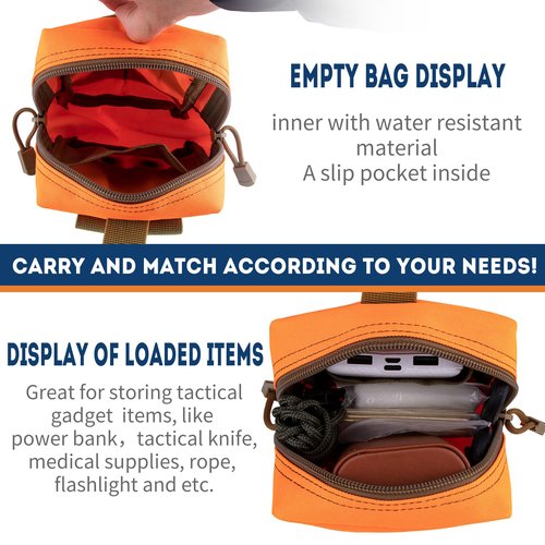 bvya 2 Pack Tactical Molle Pouch Multi-Purpose Compact Waist Pack Water-Resistant Small Utility EDC Pouch with Flag Patch for Molle Backpack, Mini Compass Included