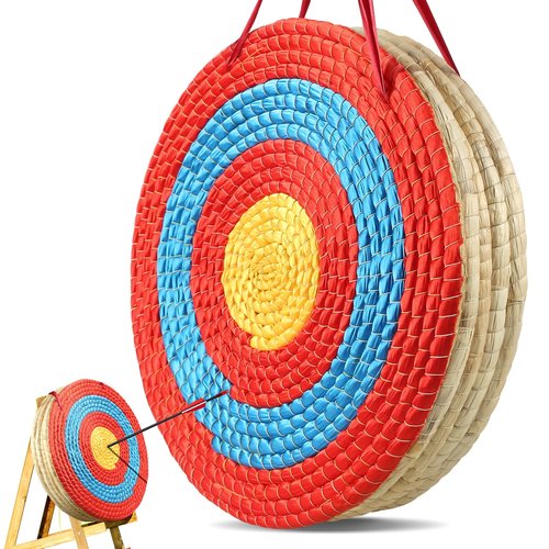 VEVOR Straw Archery Targets, 20" Round, 5 Layers, Deep Red, Traditional Solid, Coloured Rope, Archery Target Shooting Bow, Hand-Made Arrows Target