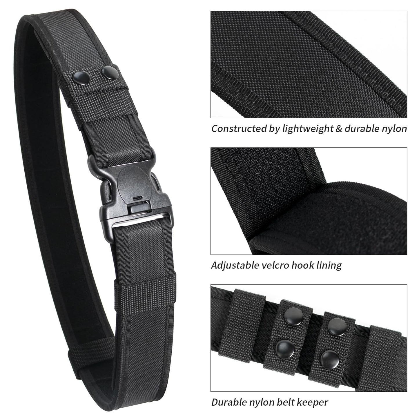 FENGSINET Duty Belt Nylon Police Belts for Law Enforceent Security Utility Tactical Belt Carry Mens Webbing Belt (Nylonblack, Small)