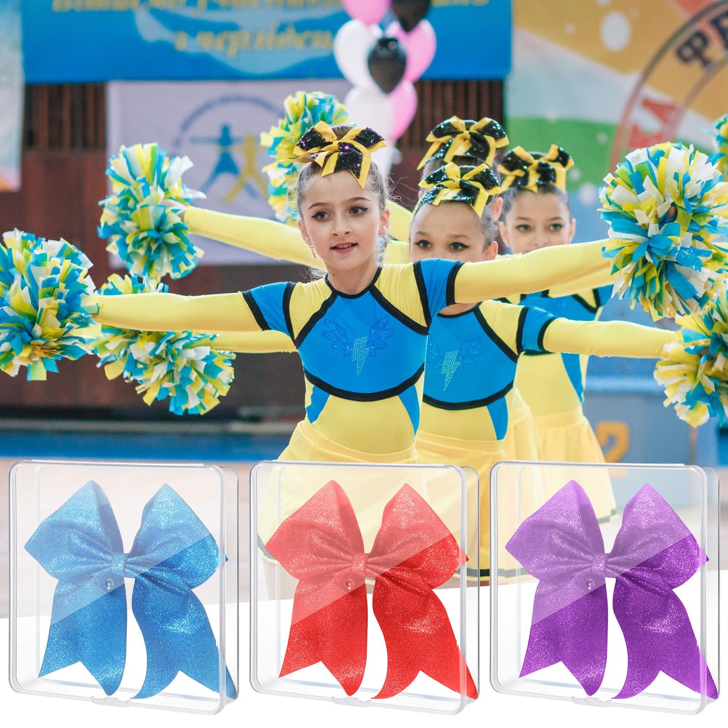 GlikCeil 6 Pcs 7'' x 7'' Cheer Bow Box Portable Case Clear Plastic Storage Containers with Lids for Cheerleading Bows