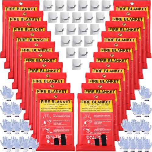 Macarrie 40''x 40'' Fire Blanket Emergency with Hooks and Gloves Fire Suppression Blanket Fiberglass Safety Fireproof Survival for Kitchen Home Camping Picnic Warehouse Car(20 Pack)