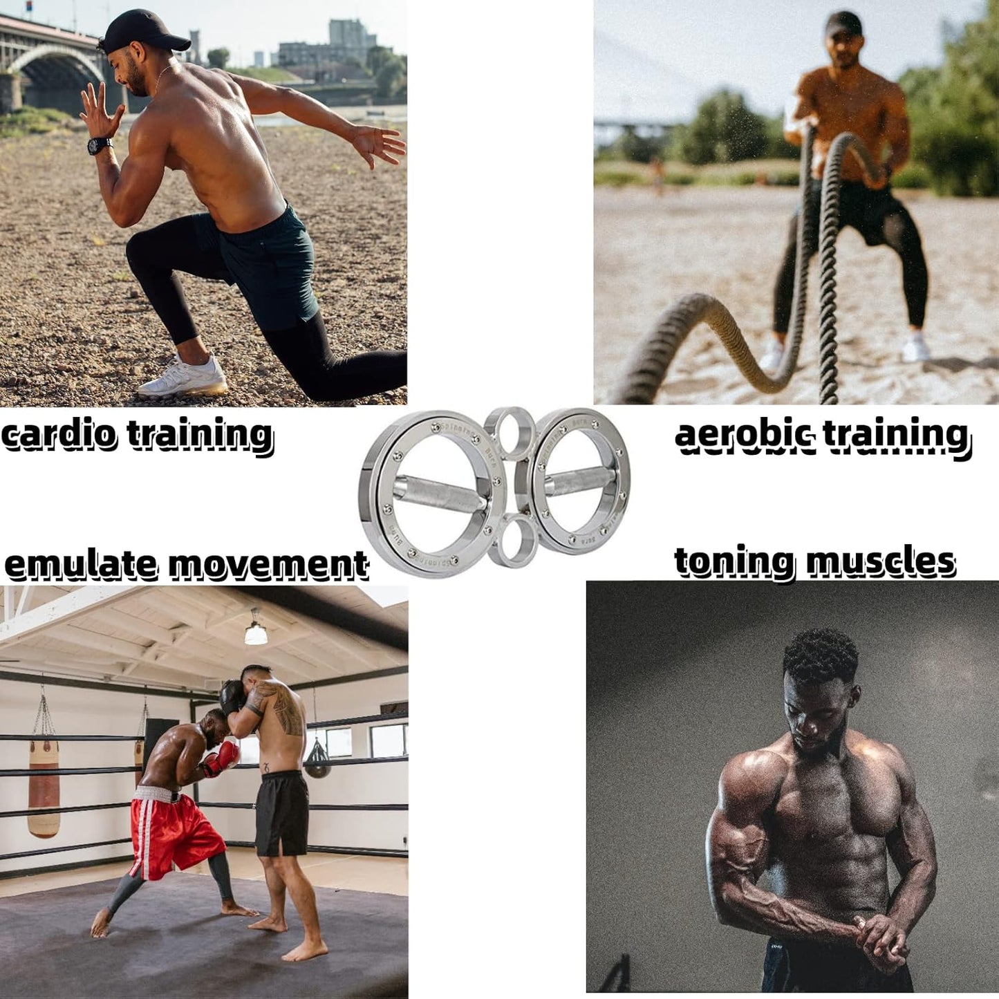 FIITY 8/12 Pounds Multifunctional Hand and Forearm Trainer - Spinning Burn Muscle Training - 360 Degree Rotating Grips – Sliver/Black