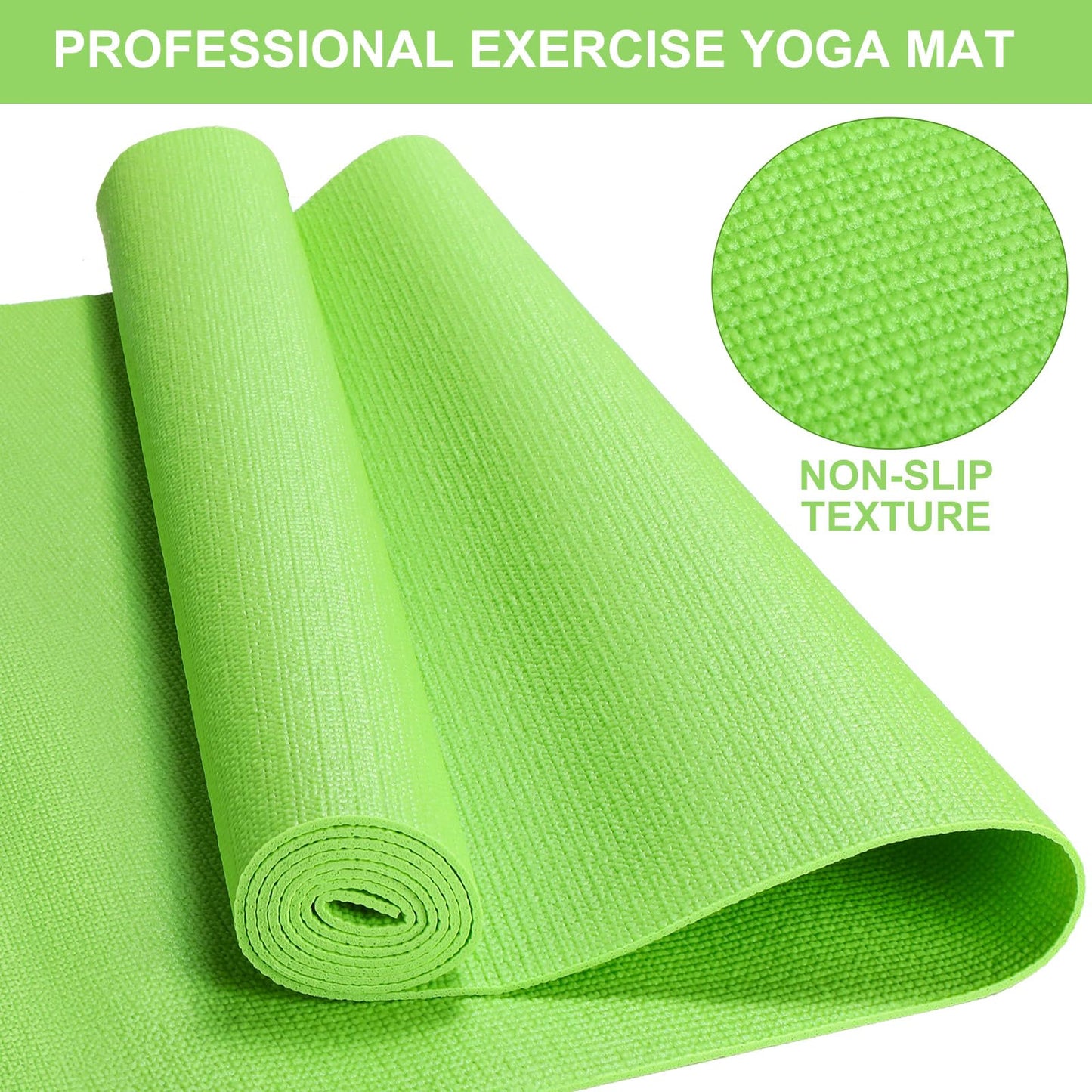 Funtery 24 Pcs 3 mm Thick Yoga Mat Bulk Exercise Workout Mat Non Slip Fitness Yoga Pad for Women Gym Home Pilates(Green)