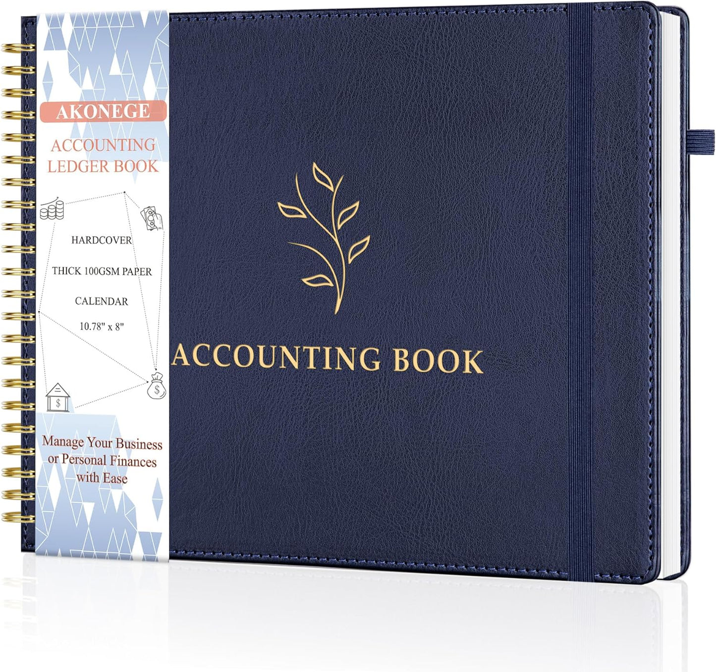 Accounting Ledger Book for Personal & Small Business Bookkeeping, Horizontal Income and Expense Tracker Notebook with Calendar, Hardcover Columnar Log Journal 10.78" x 8", Black