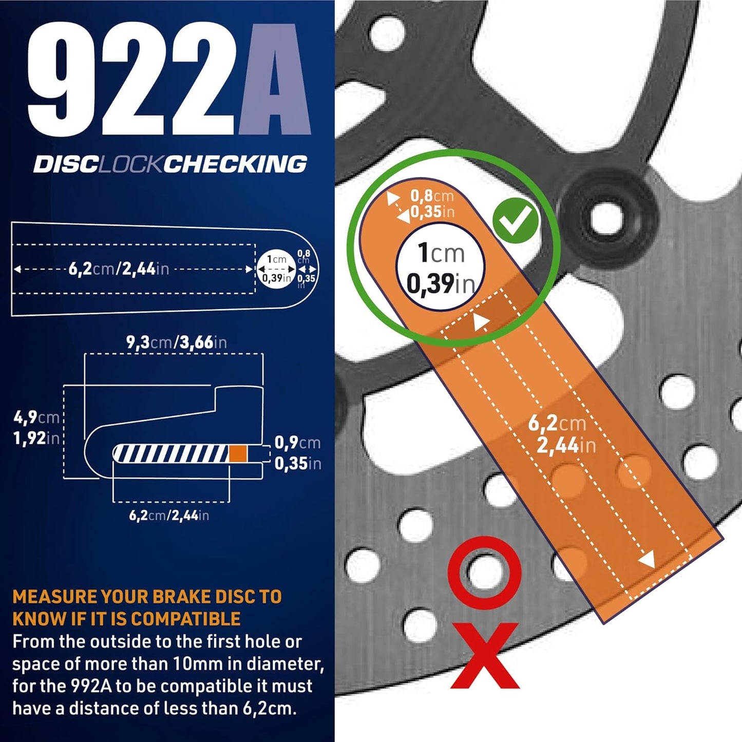 Urban 564A Most Compact Motorcycle Disc Lock, ø5mm, Lightweight, and Portable, More Visible, More Deterrent, Steel, Universal Anti Theft Wheel Brake Lock for Motorbike Scooter Electric Bike Bicycle