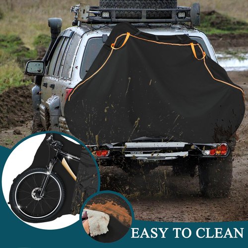 Cholila Cover Bike Cover for Transport on Rack 2 Bikes - Upgrade 600D Waterproof Bike Rack Cover with 2 Elastic Cords, Bike Cover on Rear Bike Rack for 1-2 Standard Bikes, Tear Resistant Bicycle Cover
