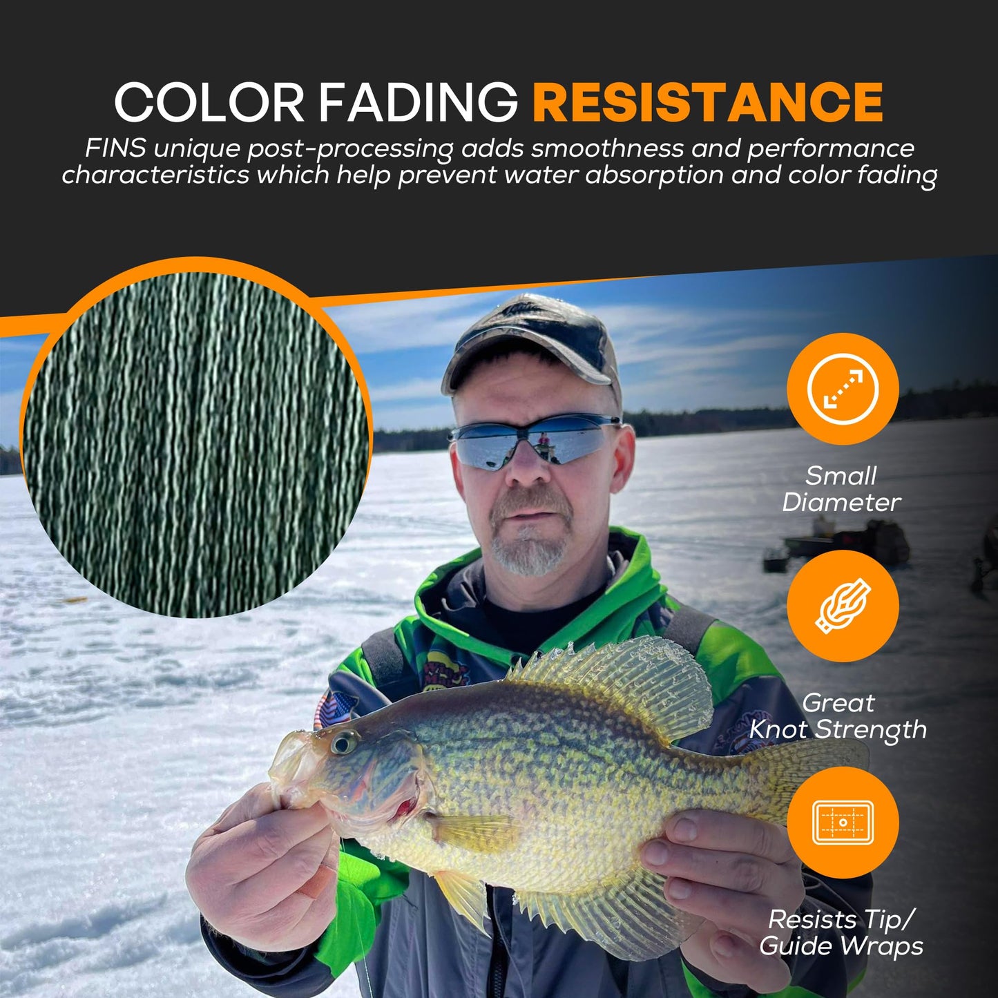 FINS Crappie Braid - Ultra-Strong, Thin Diameter Braided Fishing Line Reels for Crappie, Perch & Sunfish - 4 lb - 100 Yds - Slate Green