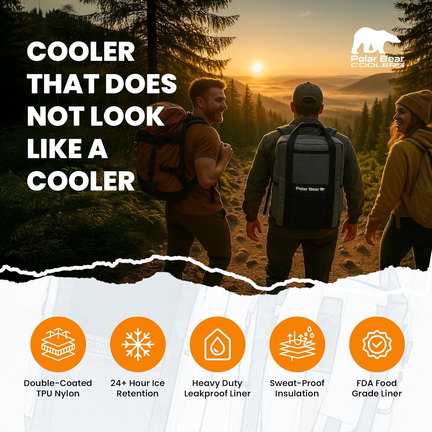 Polar Bear Coolers - Soft-Sided Backpack Cooler - Insulated Backpack for Hiking, Camping, Travel, or Fishing - Heavy-Duty & Portable - Sweat & Leak Proof - Keeps Ice up to 24 hrs