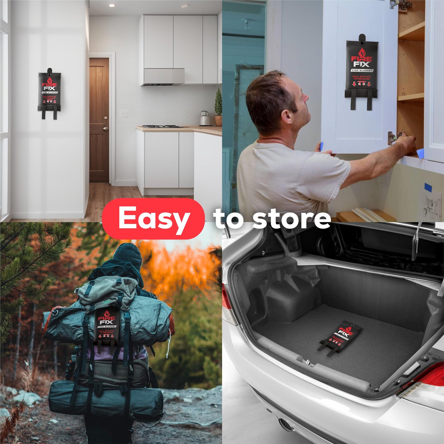 Fire Fix Emergency Fire Blanket for Home & Kitchen | 1-Pack + Mount | Fire Extinguisher for Camping Gear, Car Safety, Hiking, Survival Kit & Welding | Flame Retardant Preparedness Supplies 39" x 39"