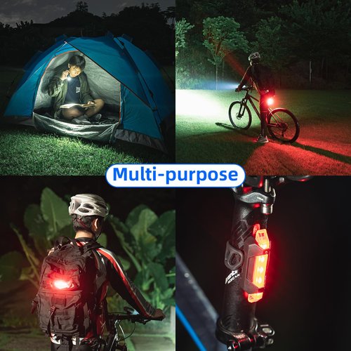 WUBEN B2 Rechargeable Bike Light with Taillight, 1300 High Lumen LED Bike Flash Lights Type-C Rechargeable, Bike Headlight with 6 Modes & IP68 Waterproof for Outdoor, Night Riding(high Endurance)