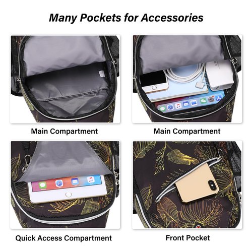 MOSISO Crossbody Sling Backpack, Portable Travel Hiking Daypack Chest Sling Bag Casual Daypack One Strap Chest Backpack for Women Men Outdoor Hiking Travel, Golden Line Monstera Leaf
