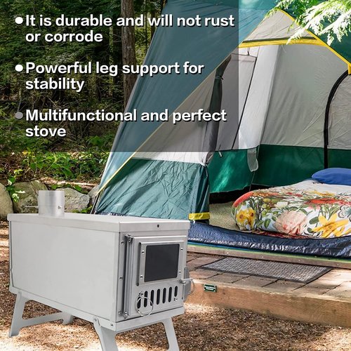 Yesinaly Ultralight Camping Stove Portable Wood Burning Stove for Tent, Camping, Outdoor Cooking, Hunting, Ice Fishing, 16.6 IN Outdoor Wood Stove with 8.2ft Foldable Chimney
