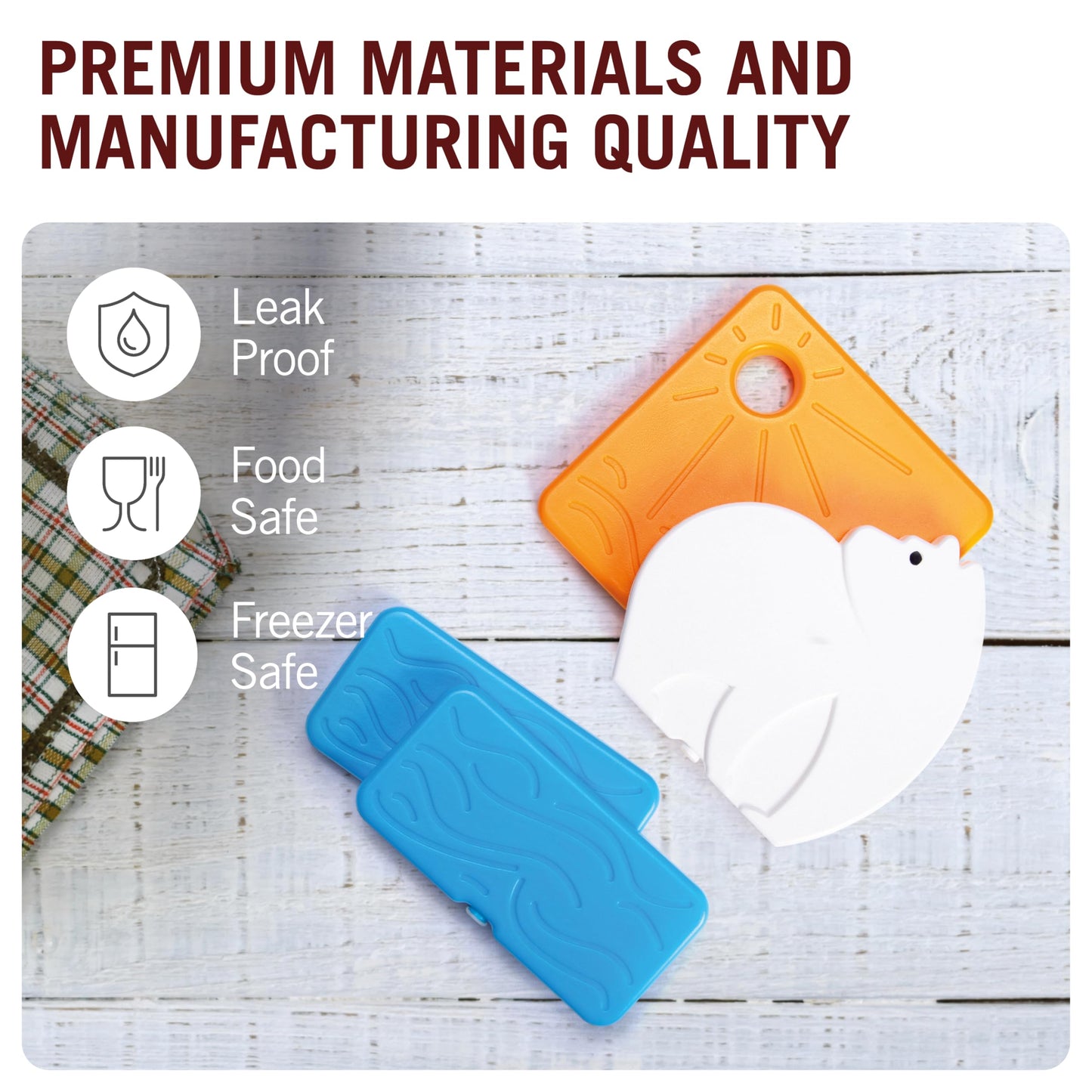 Monkey Business Back To Cool Ice Pack Set, 4 Reusable Ice Packs for Lunch Boxes and Cooler Bags, Colorful Camping Refillable Ice Pack for Food (Polar Bear Set)