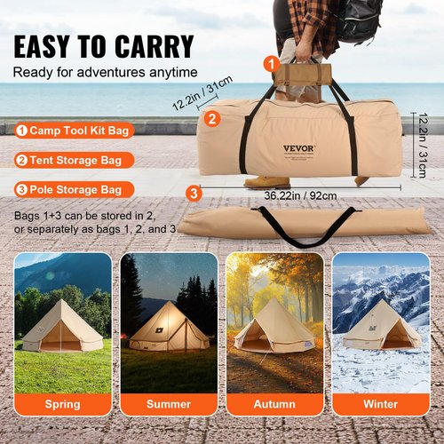 VEVOR Canvas Bell Tent, Yurt Tents 4 Seasons 4 m/13.12 ft, Canvas Tents for Camping with Stove Jack Holds up to 6 People, Family Camping Outdoor Hunting Party
