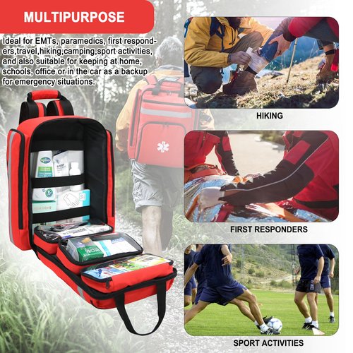 MYDAYS OUTDOOR First Aid Medical Backpack,First Aid Backpack Empty,EMS EMT First Aid Bag Empty,Emergency Medical Bag,Trauma Bag for Camping,Hiking,Outdoor Travel(Red)