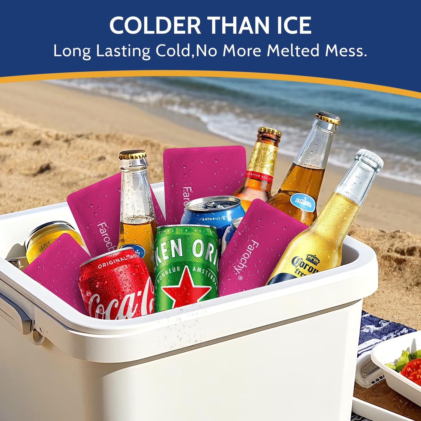 Farochy Reusable Ice Packs for Lunch Boxes - 2PCS Soft Ice Packs Freezer Packs for Cooler Gel Ice Packs, Keep Food Cold or Hot, Rosy