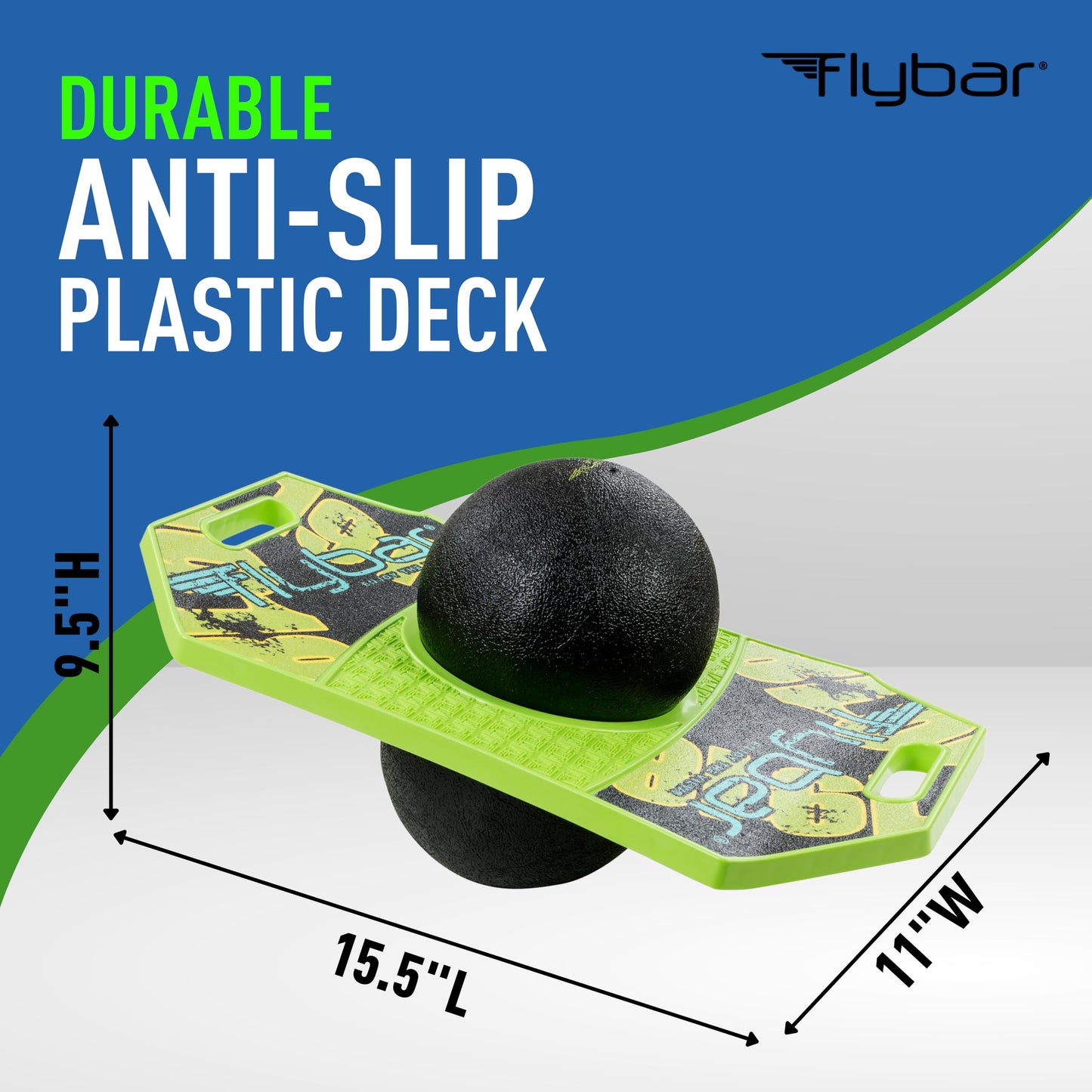 Flybar Pogo Trick Ball for Kids, Trick Bounce Board for Boys and Girls Ages 6+, Up to 160 lbs, Includes Pump, Easy to Carry Handle, Durable Plastic Deck Indoor, Outdoor Toy Pogo Jumper (Green Mean)