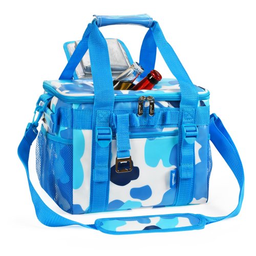 Tirrinia Soft Cooler Bag 24 Cans, Insulated Leakproof Portable Cooler with Lightweight & Adjustable Strap - Small Beach Cooler for Camping, Travel, Car, Picnic, Lunch Cooler Box, Blue Camo