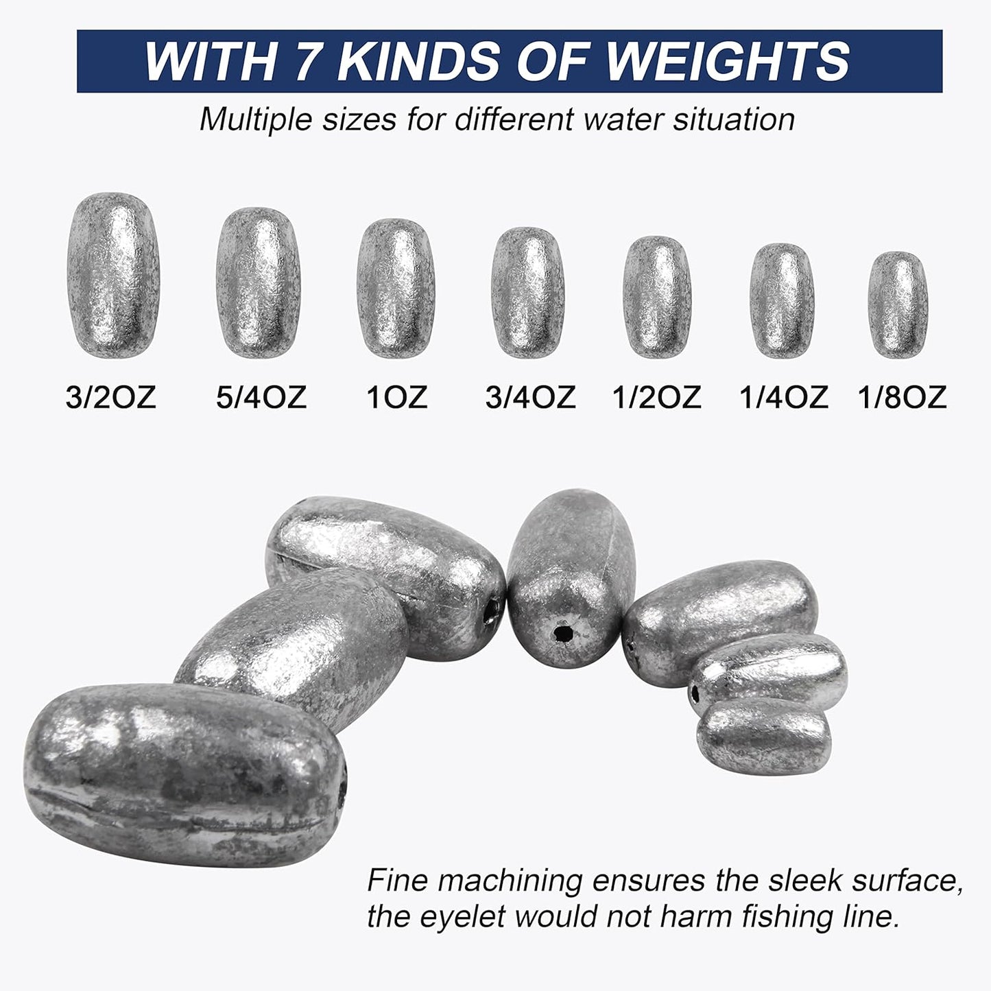 Fishing Egg Sinker Weights Kit, 42pcs Saltwater Fishing Weights Assortment Oval Drop Bass Casting Worm Weights Tackle for Saltwater Freshwater Fishing