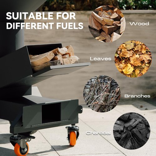 ONLYFIRE GRILLS 3-in-1 Rocket Stove with Griddle, Grate & Pot Rack, Large Wood BBQ Grill with Wheels, Ash Tool & Cover, Outdoor Stove for Patio Barbecue Cooking Backyard Camping RV Tailgating, GS346