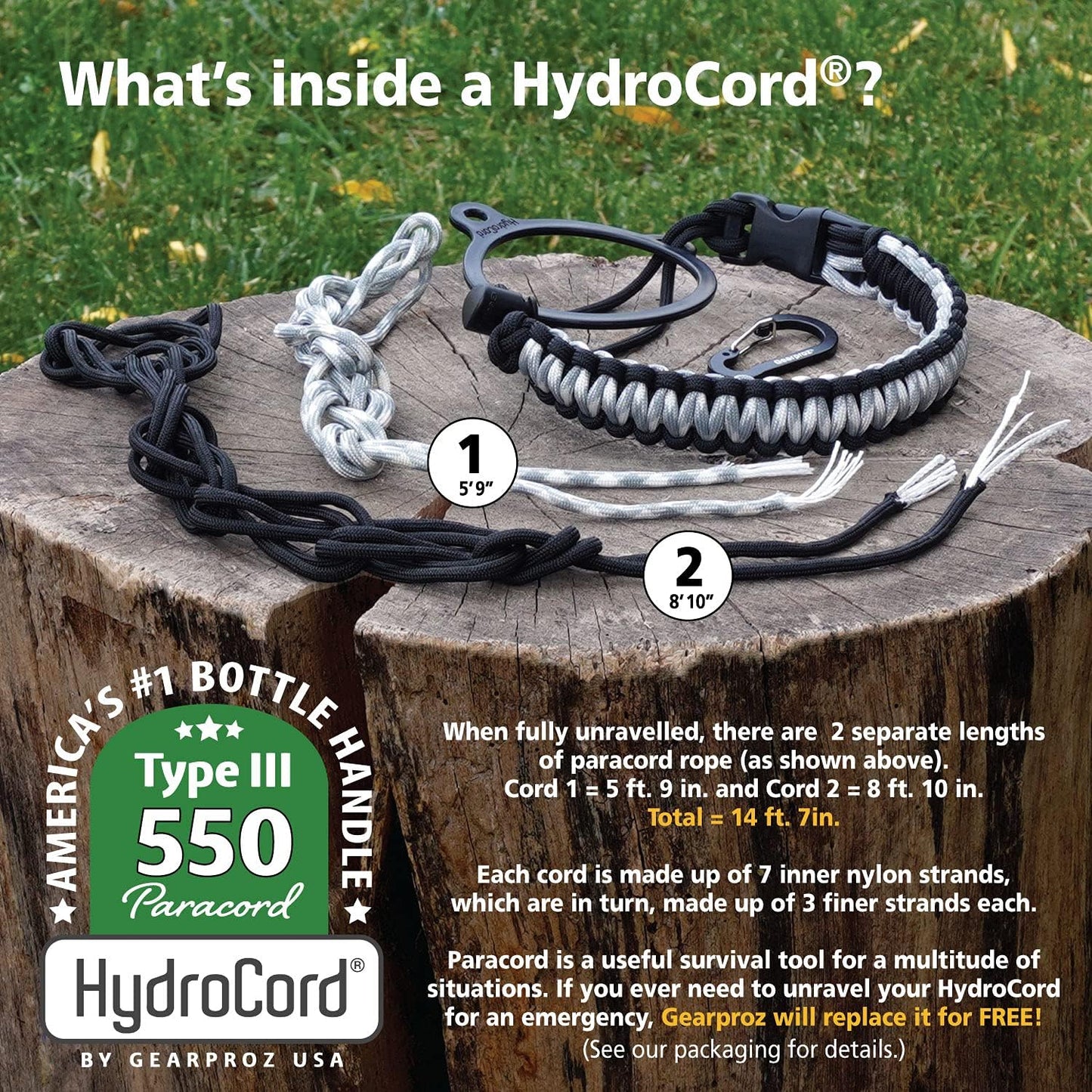 HydroCord Handle for Hydro Flask & Reusable Water Bottles - Paracord Survival Strap