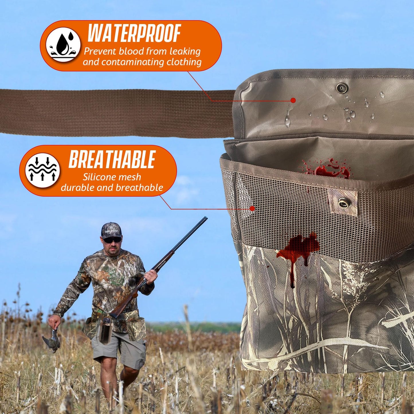 IC ICLOVER Dove Hunting Belt - Adjustable Field and Game Belt, 4in1 with Bird Game Bag, 2 Shell Pocket, Water Bottle Carrier, Lightweight Waterproof Sporting Clays Upland Game Dove Hunting Gear