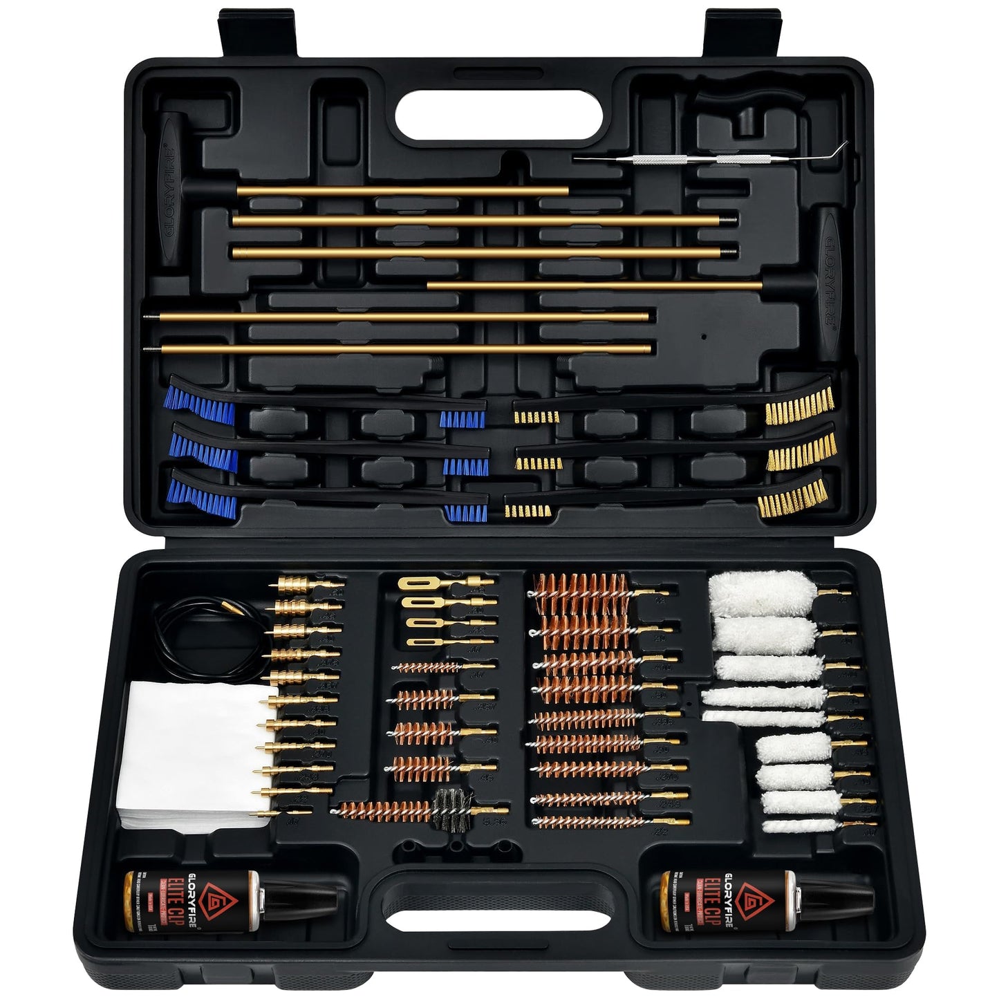 GLORYFIRE Elite Gun Cleaning Kit Universal Gun Cleaner for Shotgun, Pistol, Rifle, All Guns with Lightweight Carrying Case, Reinforced and Lengthened Rods and Steel Wire, High-end Double Head Brushes