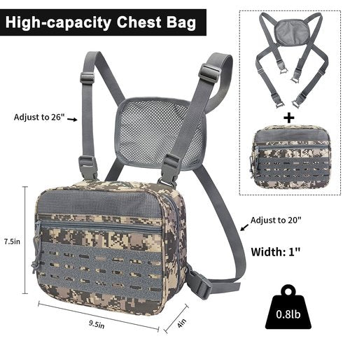 SMONT Tactical Chest Bag Pack for Men, Molle Micro Chest Rig Pouch for Hunting Fly Fishing Running Camo Grey