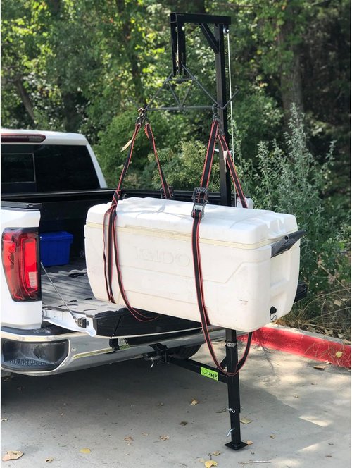 HME Truck Hitch Game Hoist Complete Kit with Winch and Gambrel, 400 lb Capacity - Hunting Game Skinning and Cleaning Accessory with 360-Degree Swivel Shaft and Adjustable Height