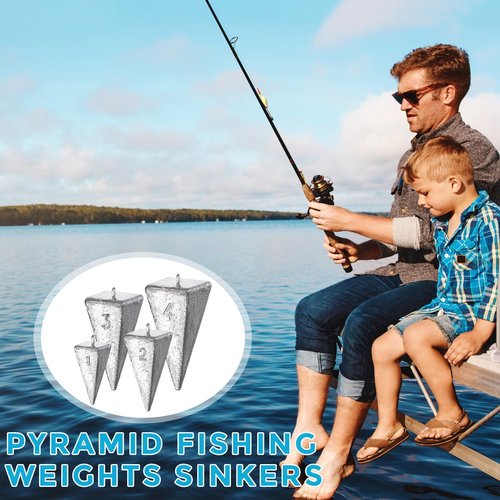 Hiboom 42 Pcs Pyramid Sinker Weights for Fishing Kit 1 oz 2 oz 3 oz 4 oz Fishing Weights Rig Freshwater Saltwater Fishing Pyramid Sinkers for Ocean Surf Fishing Gear Tackle