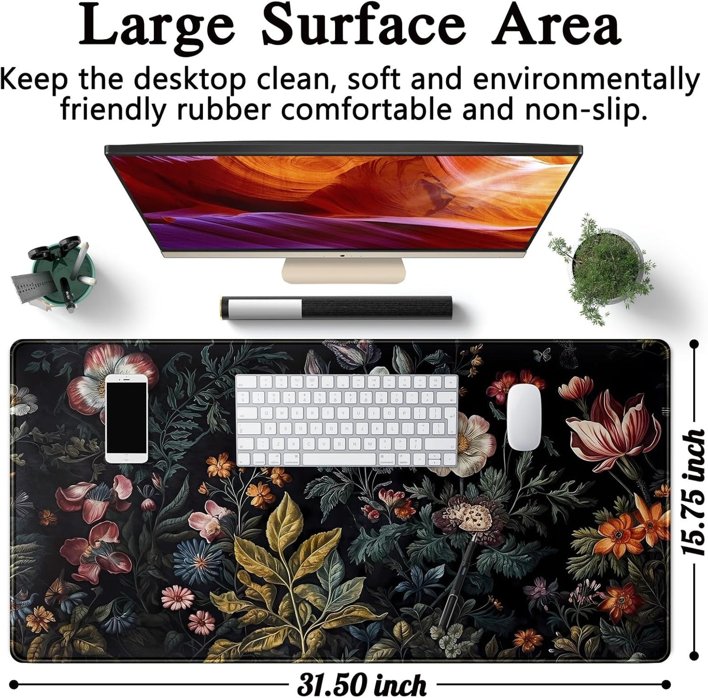 Japanese Desk Mat Riverside Full Moon Desk Pad Black Red Large Mouse Pad Gaming Mousepad Extended XXL Keyboard Pad 31.5 x 15.7 in Laptop Computer Mouse Keyboard Mat for Office Desk Decor
