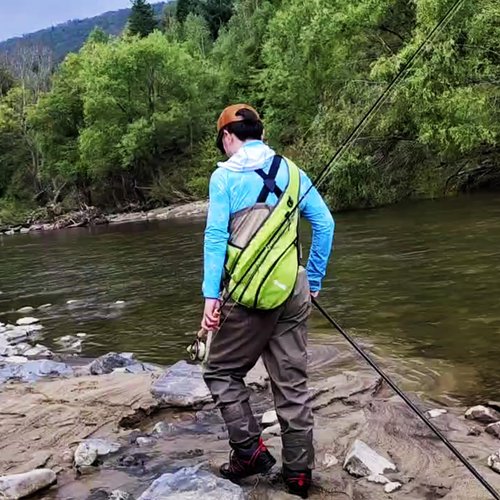 EUPHENG Aventik Tenkara Sling Bag, Adjustable Outdoor Tenkara Fishing Shoulder Backpack, Large Capacity with Multi Function(Camo)