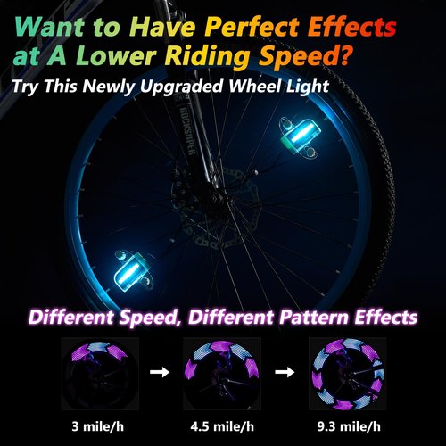 DAWAY A12+ LED Bike Wheel Lights for Night Riding, Waterproof Safety Bicycle Spoke Lights with Batteries Included, Bright Bike Accessories Gifts for Kids Adults, 30 Fun Patterns Change, 2-Tire Pack