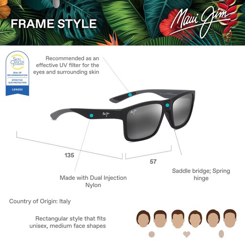 Maui Jim The Flats Rectangle Sunglasses, Matte Black W/Grey/Neutral Grey Polarized, Large