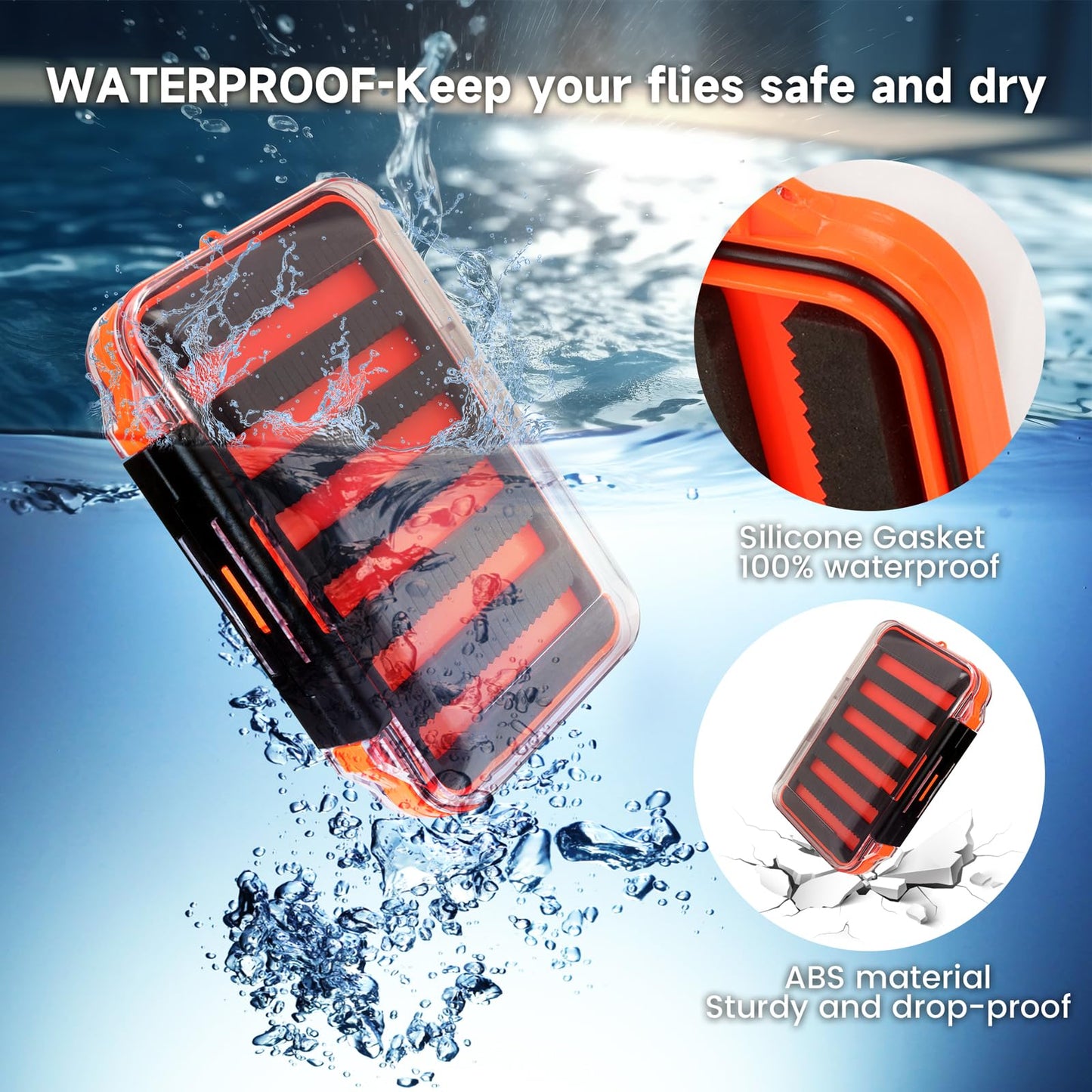 Fly Fishing Box Fly Boxes For Fly Fishing Trout Two-Sided Waterproof Lightweight Easy Grip Transparent Lid Fly Fshing Lures Box Foam Ice Jig Fly Box And Coil Springs Cord.