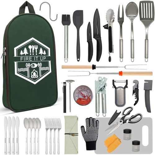 BOMKI Grilling & Camping Cookware - BBQ & Camp Cooking Set, Green Pro