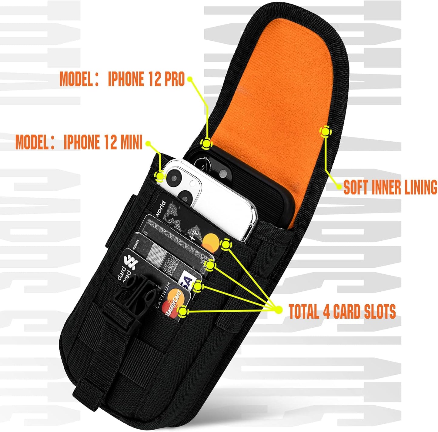 IronSeals Tactical Phone Holster Pouch, Tactical Smartphone Pouches Cellphone Case Molle Gadget Bag Molle Attachment Belt Holder Waist Bag for 4.7"-6.9" with US Flag Patch for iPhone 16 Pro/15 Pro