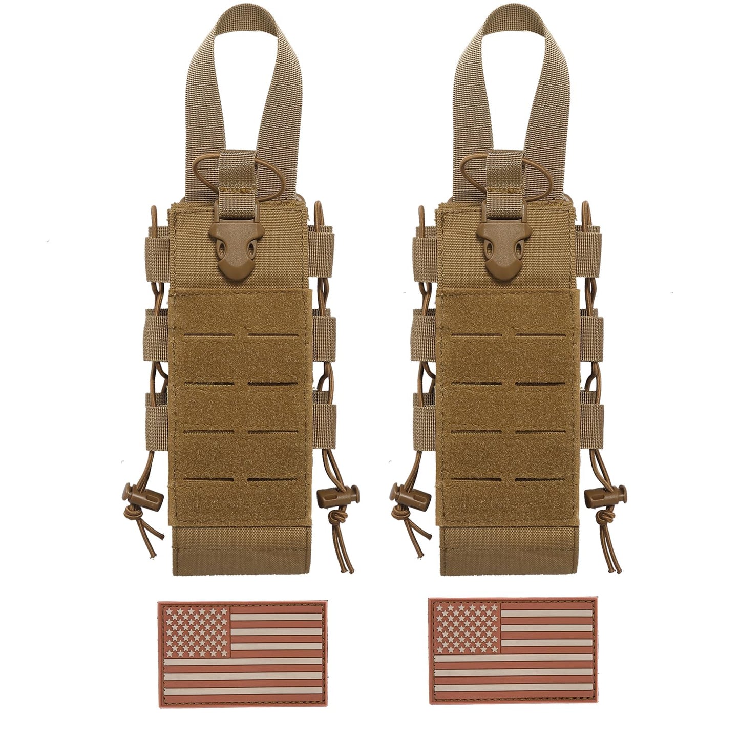 Molle Water Bottle Holder Molle Pouch Carrier,Tactical Water Bottle Pouch,Water Bottle Carrier with Strap,Tactical Molle Water Bottle Pouch,Water Bottle Holder Carrier for Walking (2 PCS BROWN)