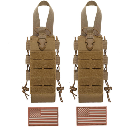Molle Water Bottle Holder Molle Pouch Carrier,Tactical Water Bottle Pouch,Water Bottle Carrier with Strap,Tactical Molle Water Bottle Pouch,Water Bottle Holder Carrier for Walking (2 PCS BROWN)