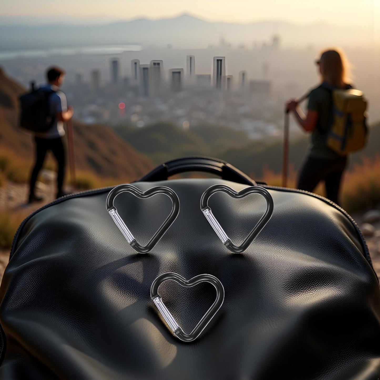 3Pcs Black Heart Shaped Snap Hook Aluminum Heart Key Ring Keychain Clip for Backpack Key Purse Straps，Fasteners，Buckles