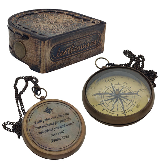 LEATHERVINES Vintage Christian Compass for Youth or Adults | Pocket-Sized Religious Gift for Confirmation | Military | Pastor or Birthday | Engraved Gift Idea with Inspirational Message