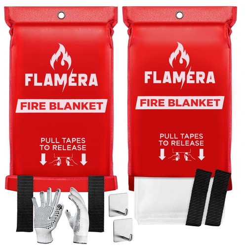 Emergency Fire Blanket for Home and Kitchen (2-Pack) Fireproof and Fire Suppression Blanket | 40"x40" Fiberglass Fire Blankets for Home Safety, Camping, and Office - Fire Retardant Blankets for Fires