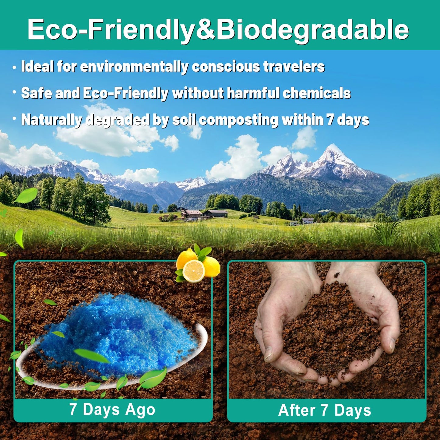 CRAZYTHUR Portable Toilet Gel, 50 Packets Camp Toilet Portable Gel, Poo Powder with Lemon Scent, Eco Gel for Portable Toilet Powder, Travel Toilet Gel for Outdoor Camping and Hiking